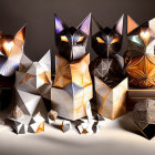 Colorful Geometric Cat Sculptures on Neutral Background