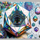 Vibrant Geometric Abstract Art: Crystal and Polygon Shapes