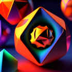 Colorful 3D Geometric Shapes with Glossy Finish on Dark Background