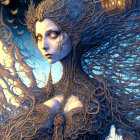 Fantasy illustration: Woman with tree-like features in night sky