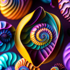 Vibrant Nautilus Shell Patterns on Purple Background