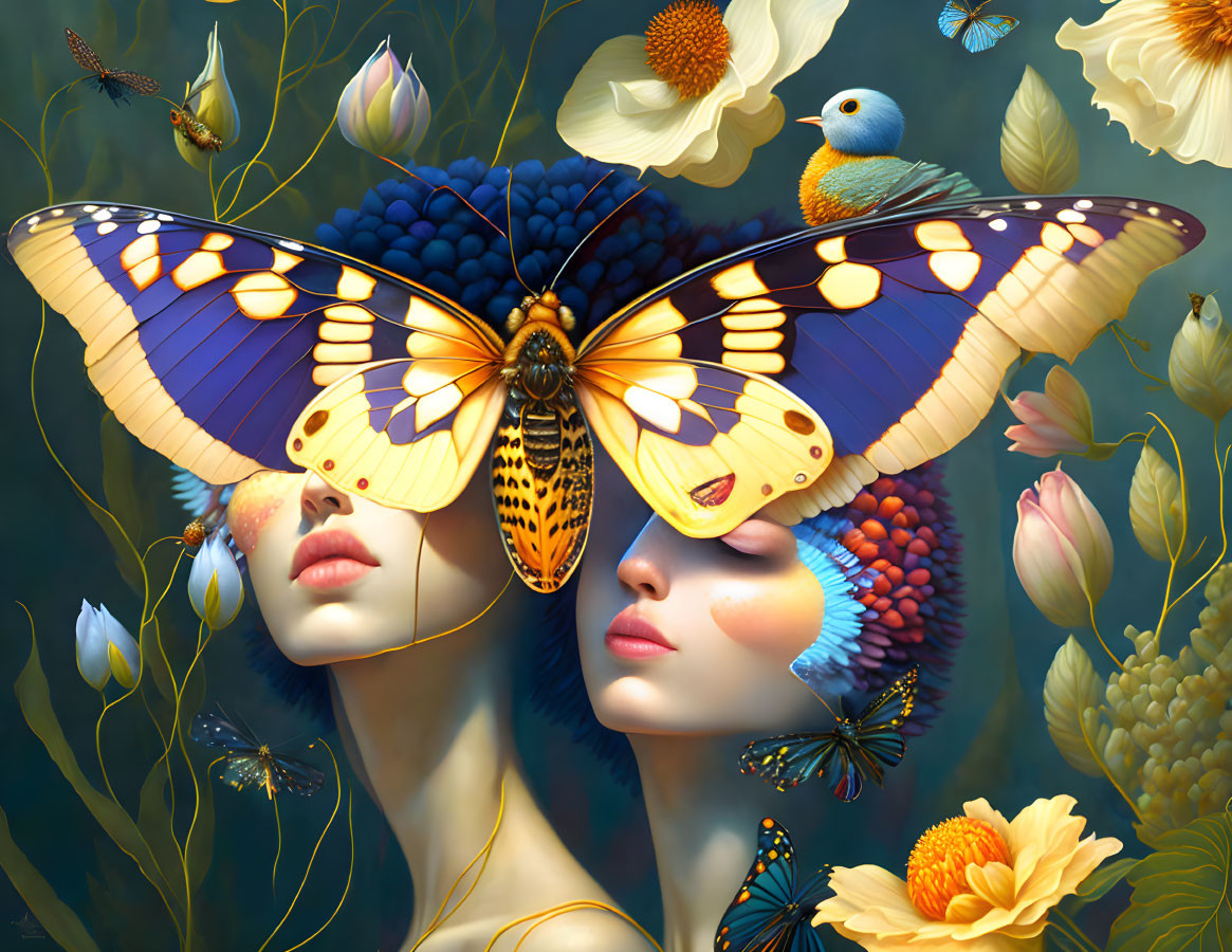 Surreal Artwork: Figures with Butterfly Wings Surrounded by Nature