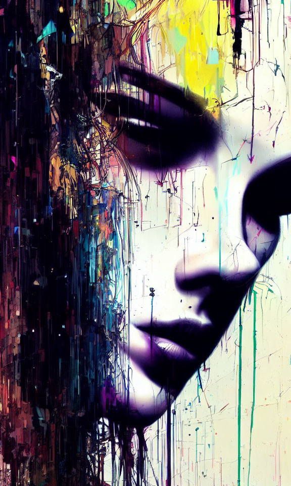 Colorful Abstract Portrait Featuring Silhouette of Face