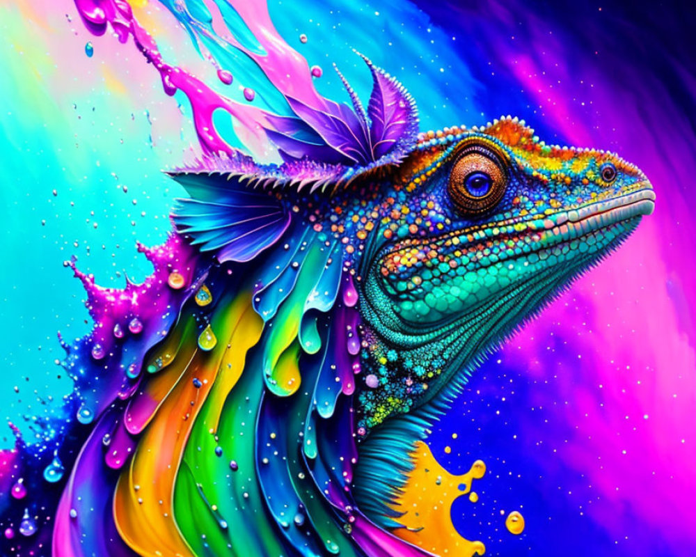 Colorful digital artwork: Chameleon in psychedelic colors