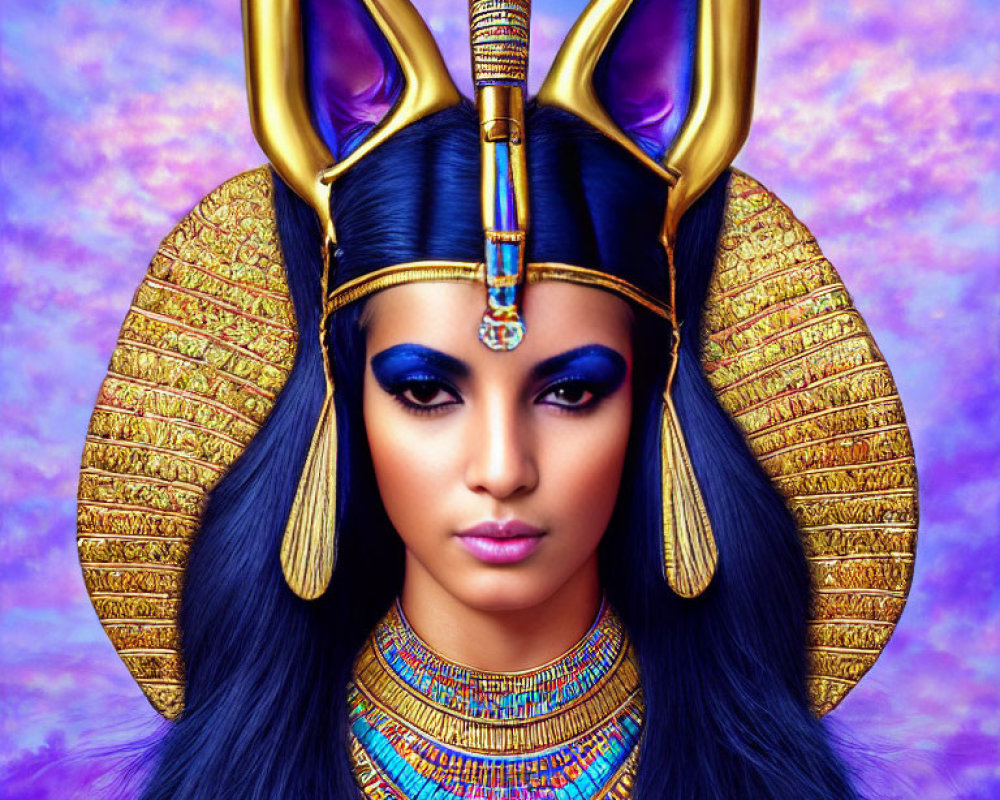 Digital Artwork: Person in Bastet-Inspired Makeup & Attire