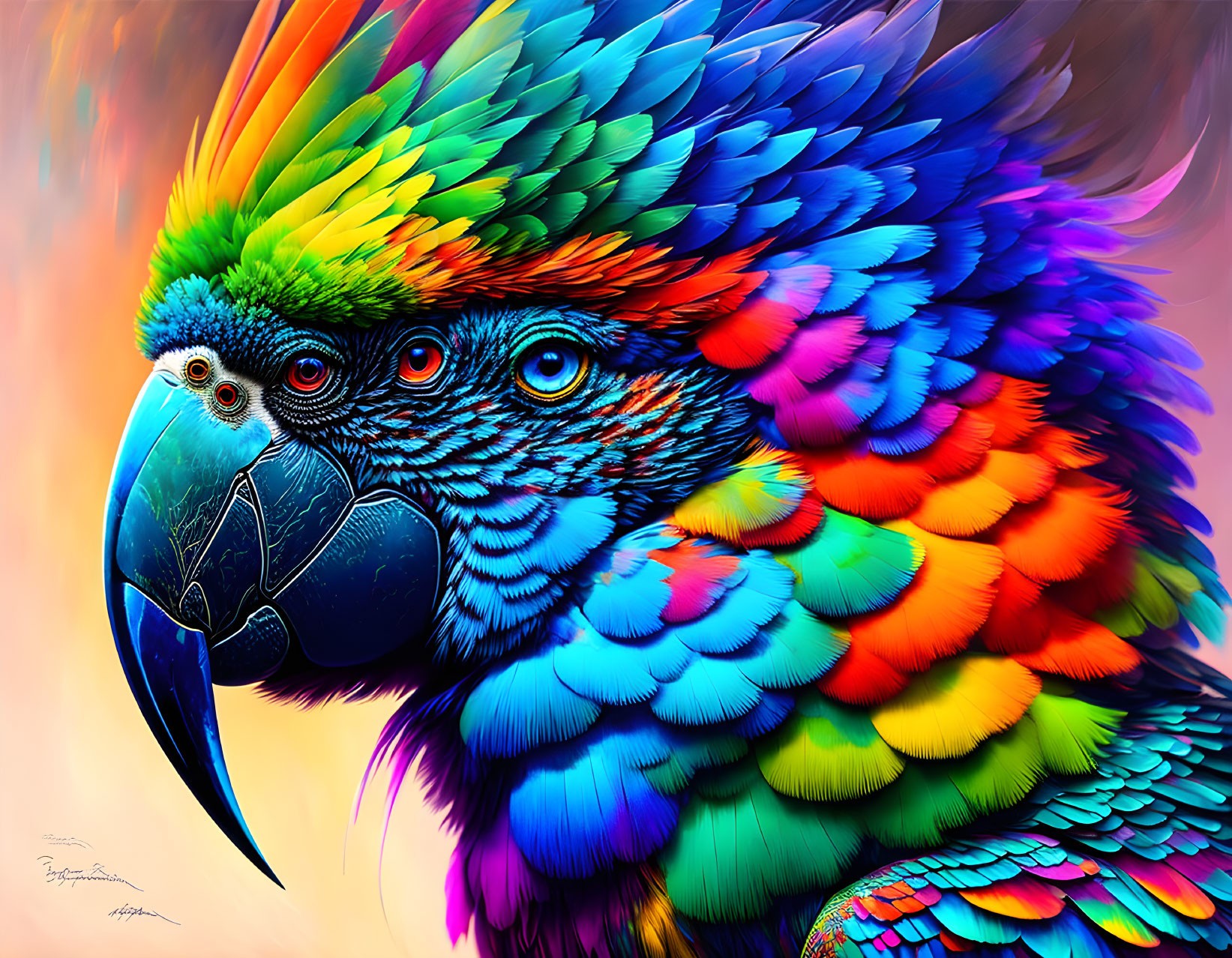 Colorful Parrot Digital Artwork with Dynamic Feathers