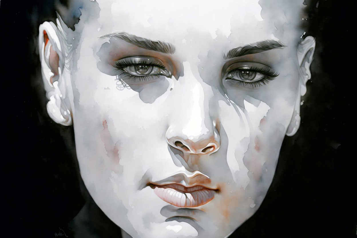 Hyper-realistic painting of woman's tearful face