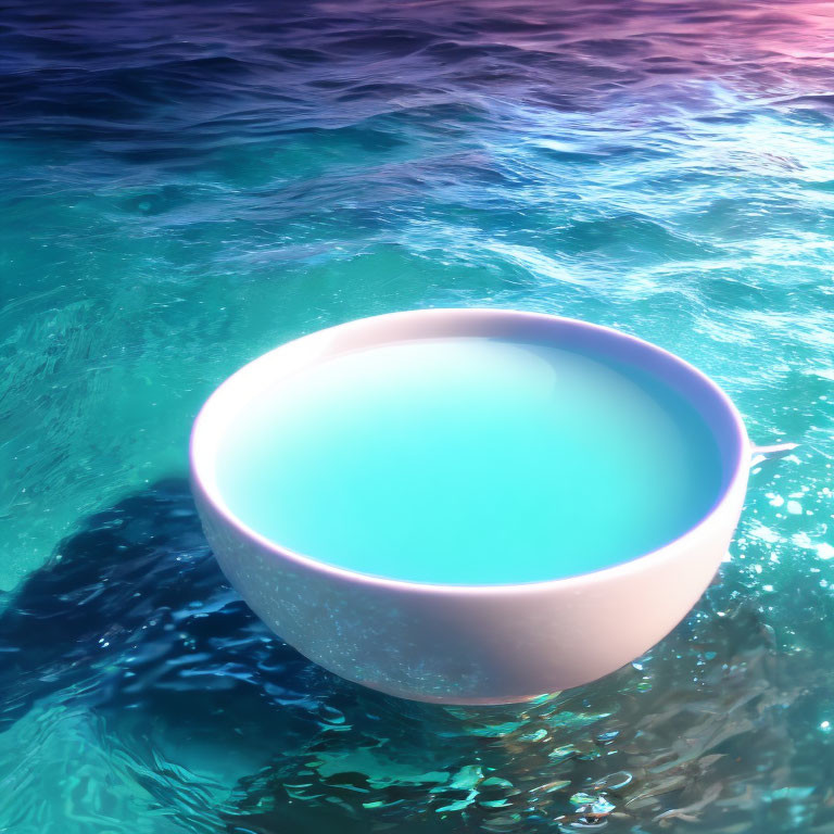 Pink Cup Partially Submerged in Vibrant Blue and Purple Water