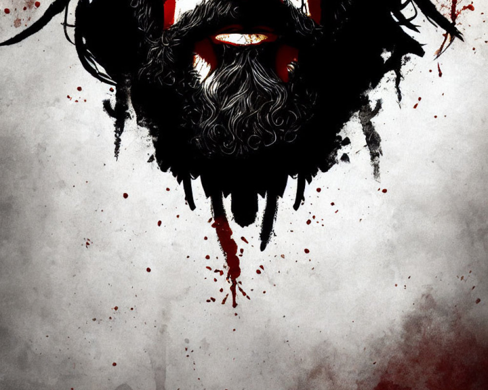 Bearded Man with Sunglasses in Red and Black Color Scheme on Grunge Background