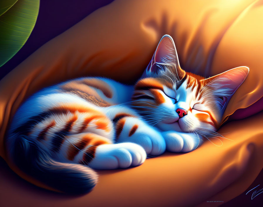 Orange and White Cat Sleeping on Soft Surface in Sunlight