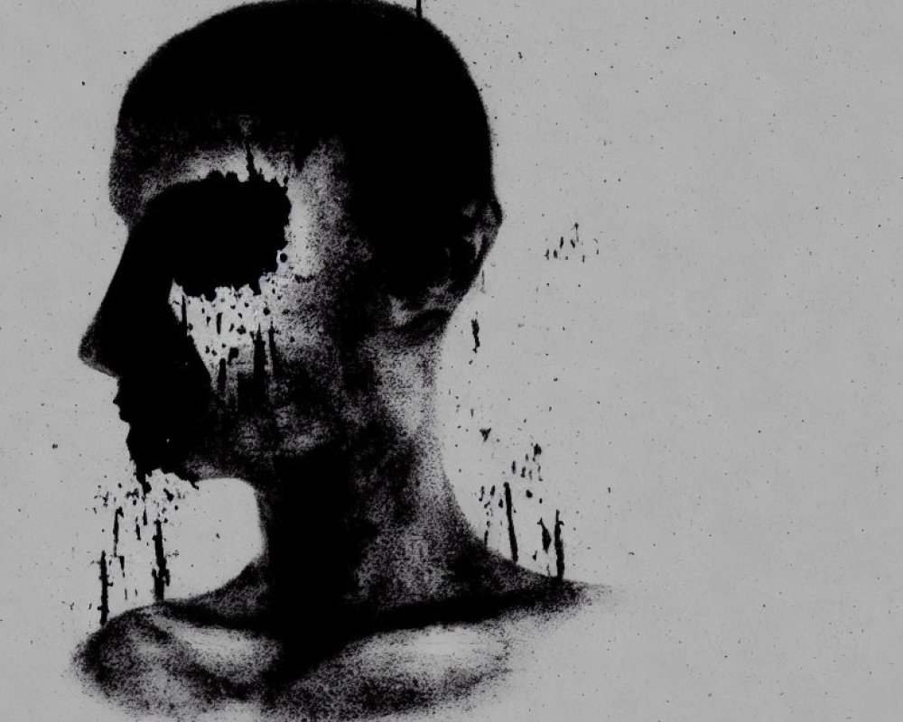 Monochrome abstract art: human head silhouette with void facial features