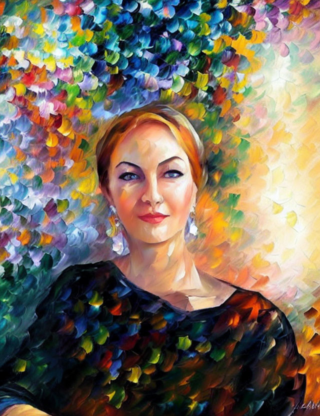 Colorful Impressionistic Portrait of Smiling Woman with Blonde Hair