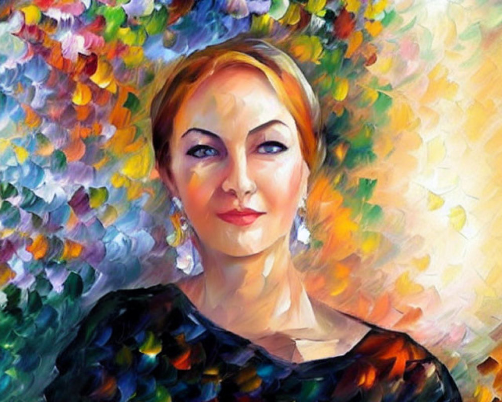 Colorful Impressionistic Portrait of Smiling Woman with Blonde Hair