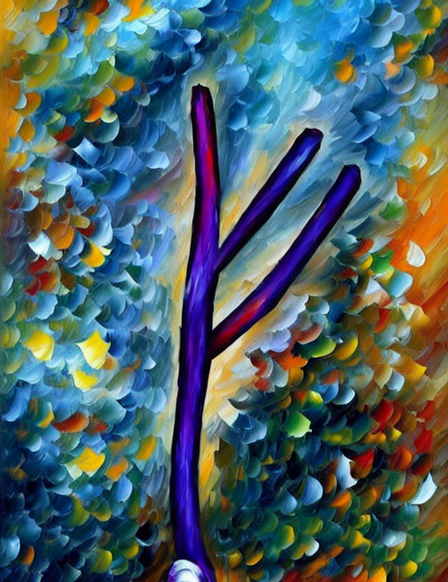 Abstract Purple Branching Shape Against Colorful Textured Background