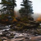 Vivid Autumnal Scene with Orange-Leaved Trees and Mystic Atmosphere