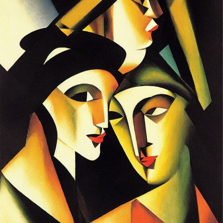 Colorful Cubist Painting with Overlapping Faces