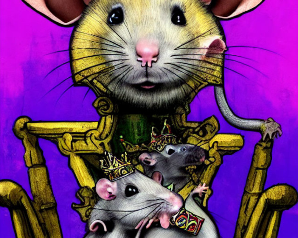 Regal mice illustration with three mice and crowns