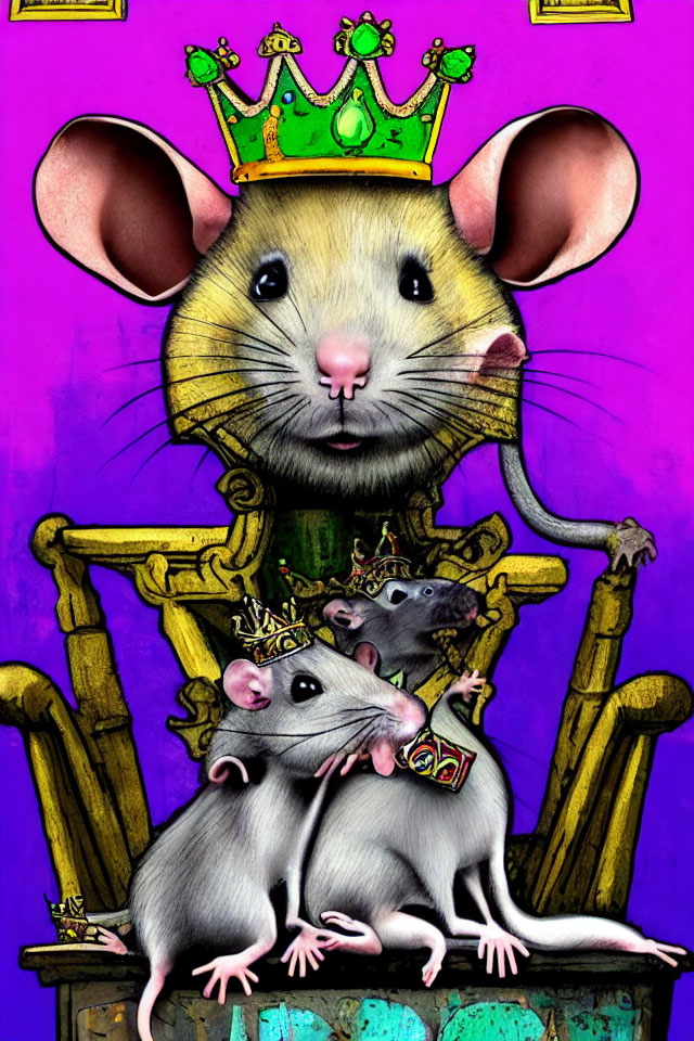 Regal mice illustration with three mice and crowns