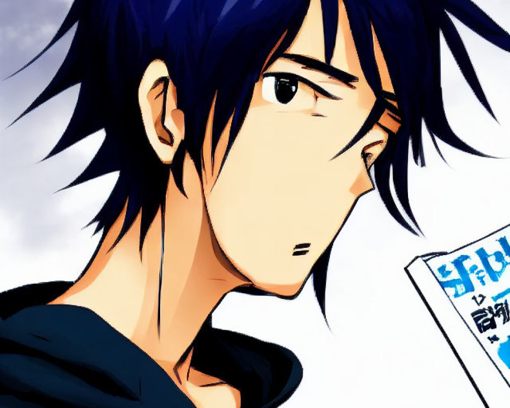 Dark Blue-Haired Person in Black Hoodie Holding Paper