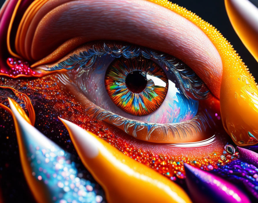 Detailed high-resolution human eye image with enhanced colors and artistic elements.