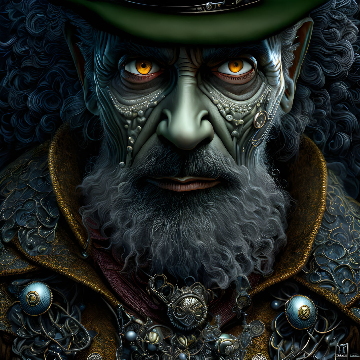 Detailed digital portrait of elder male in steampunk attire