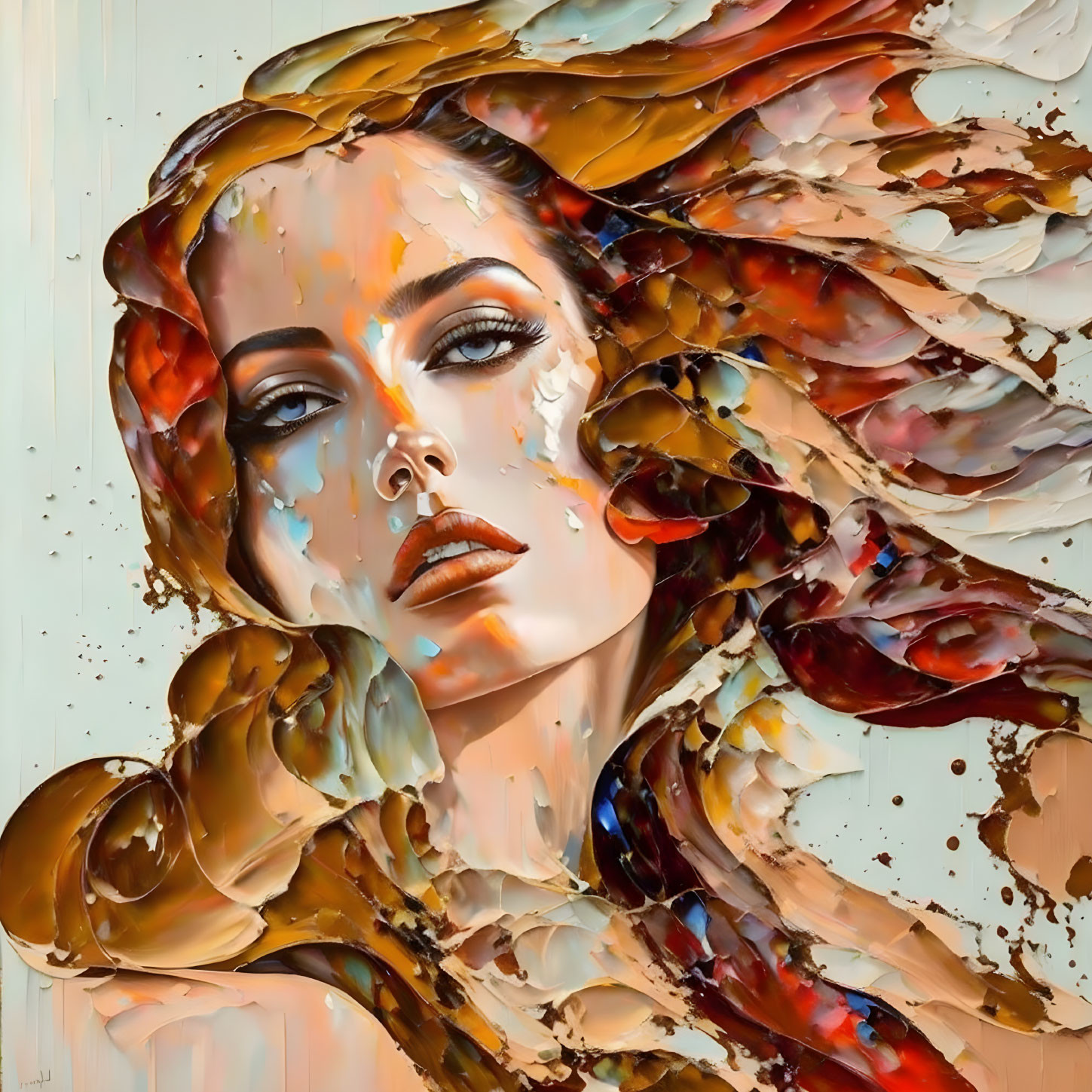 Vibrant abstract portrait of a woman with flowing hair