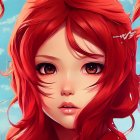 Vibrant red hair and pink eyes in digital portrait