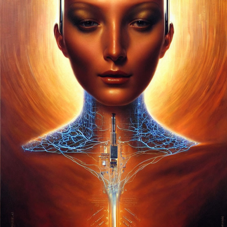 Surreal portrait of woman with human-cybernetic blend