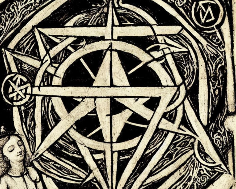 Intricate Pentagram Surrounded by Ornate Designs