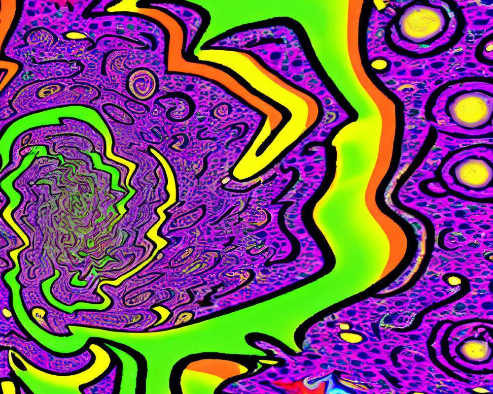 Colorful Psychedelic Pattern with Swirling Shapes and Intense Colors
