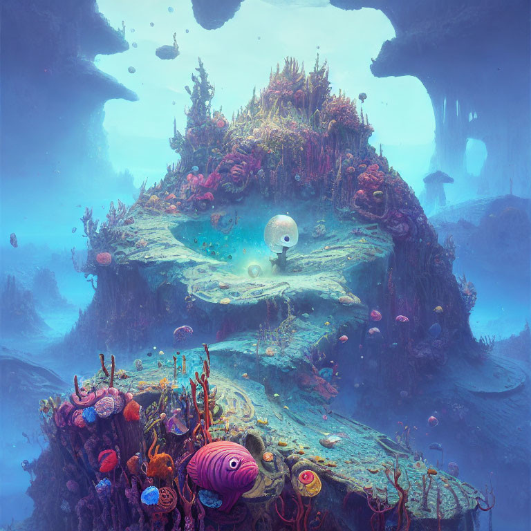 Vibrant coral formations in fantastical underwater landscape