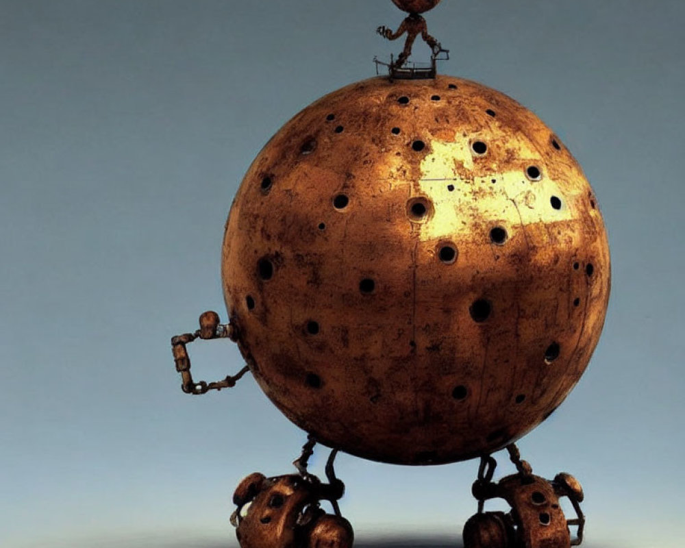 Spherical robotic figure with smaller companion walking together