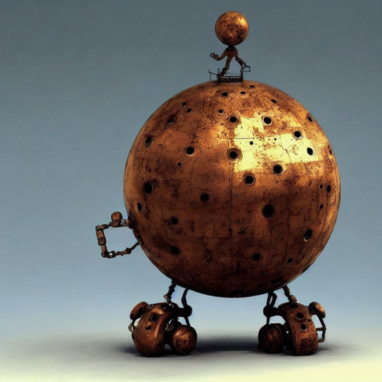 Spherical robotic figure with smaller companion walking together