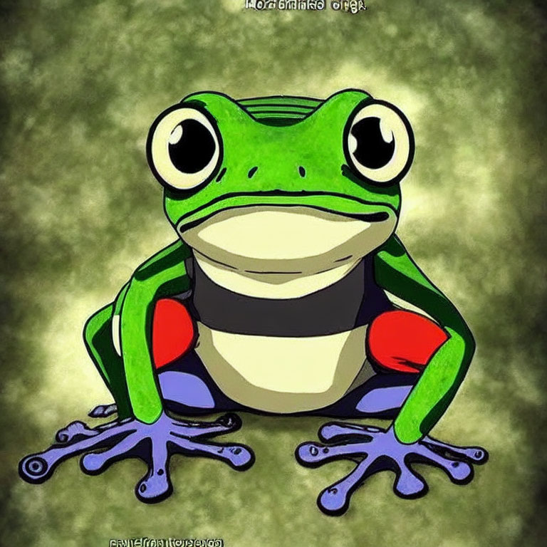 Whimsical green cartoon frog on textured background