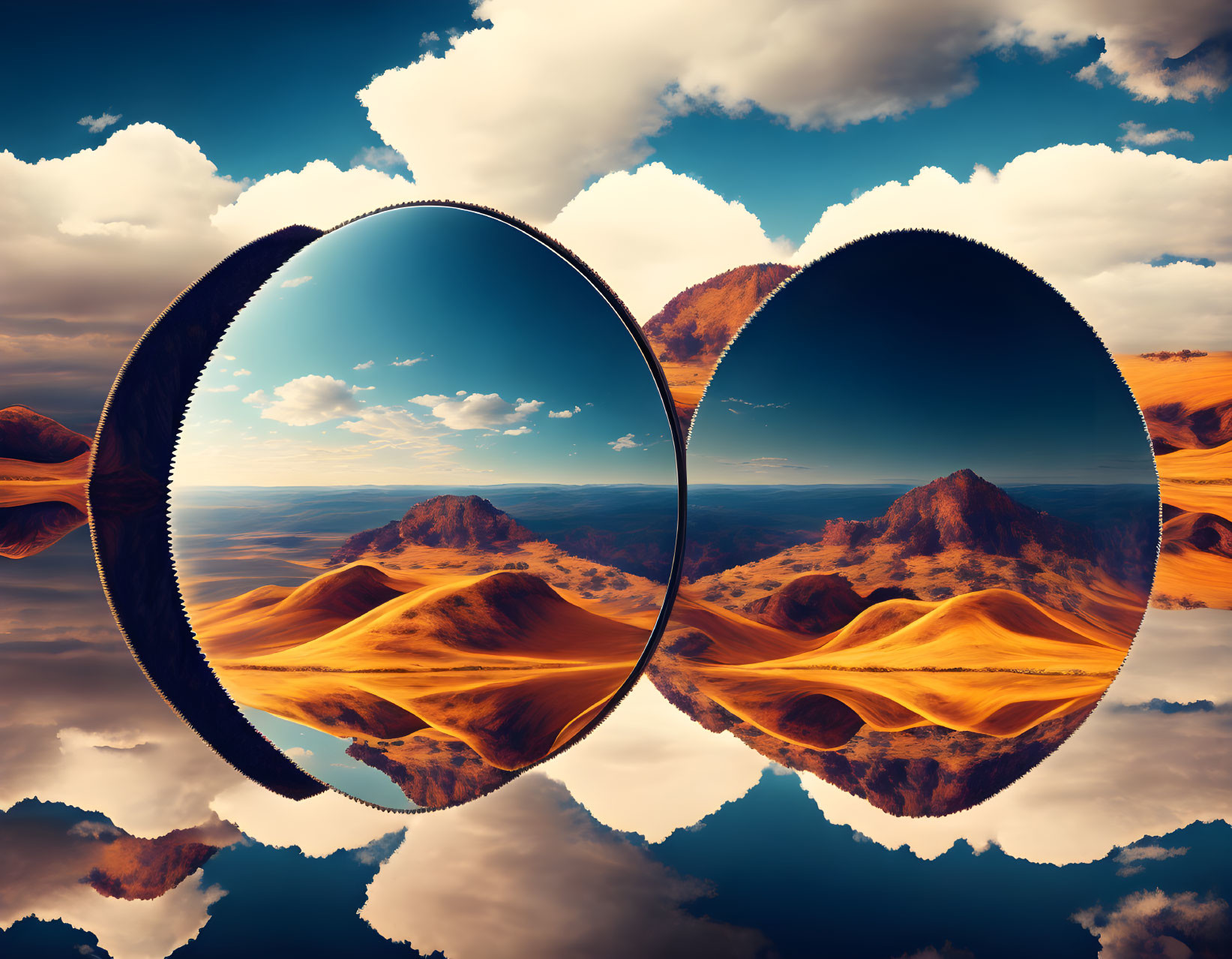 Reflective Round Sunglasses with Desert Landscape Reflections