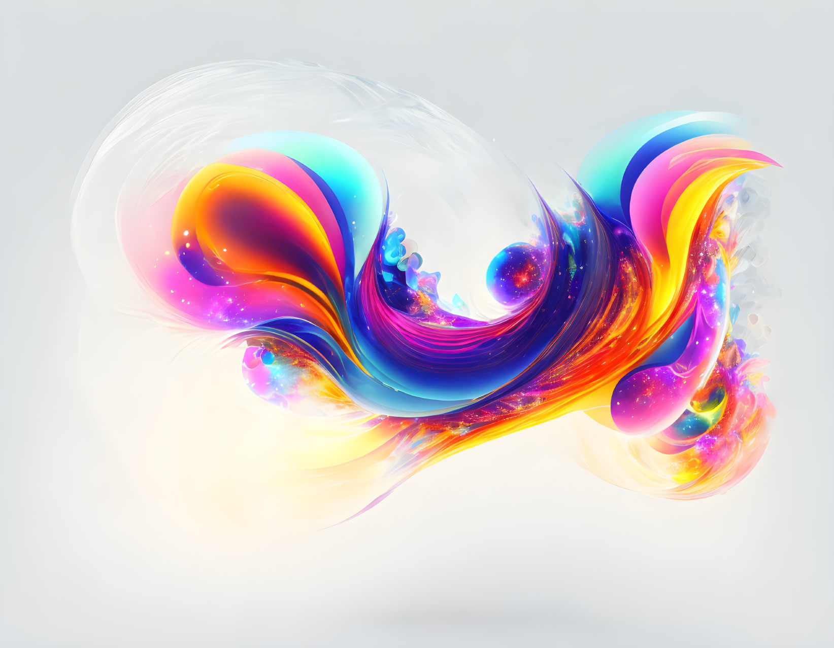 Colorful Swirling Patterns in Blue, Orange, and Purple on White Background