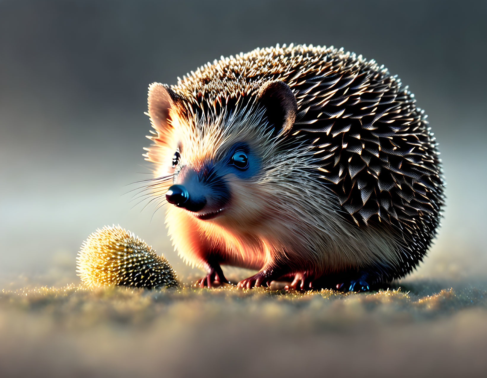 Detailed Close-Up of Illuminated Hedgehog with Sharp Spines