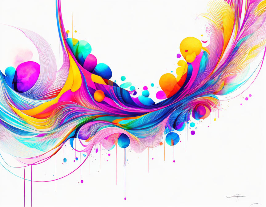 Colorful Abstract Artwork: Vibrant Swirls, Flowing Lines, and Floating Spheres