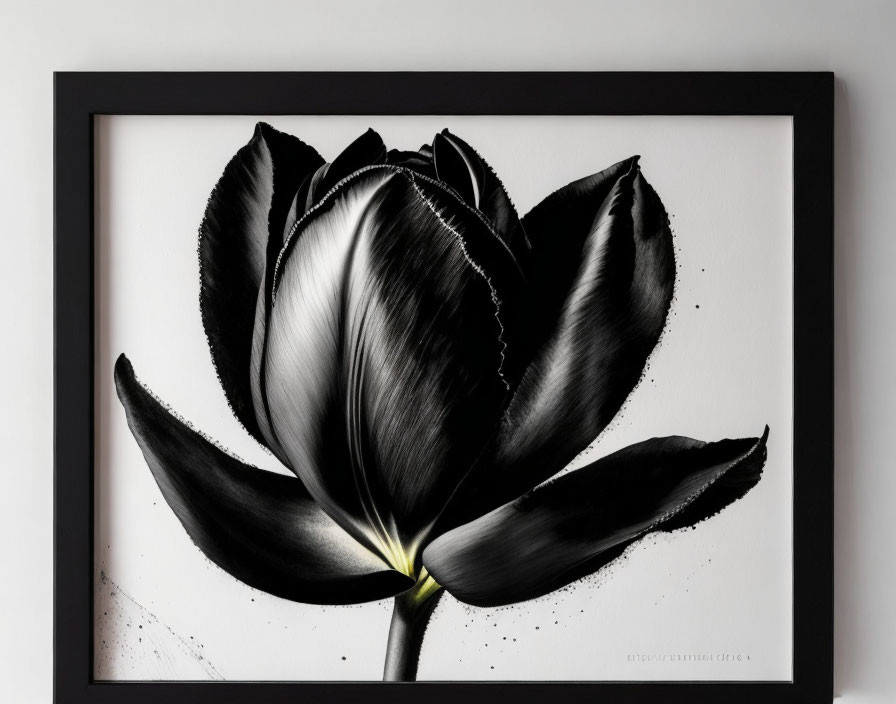 Monochrome framed photo of a textured flower on light wall