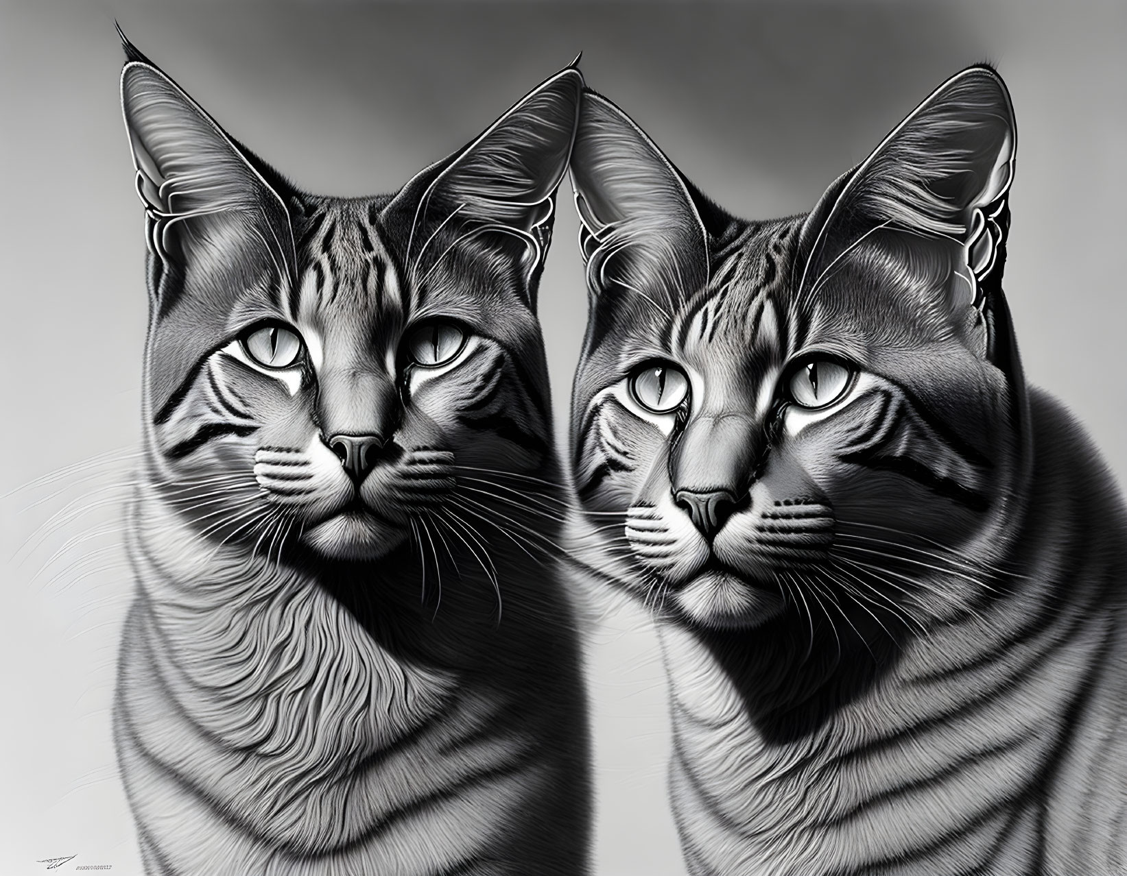 Detailed Monochromatic Digital Artwork of Realistic Cats