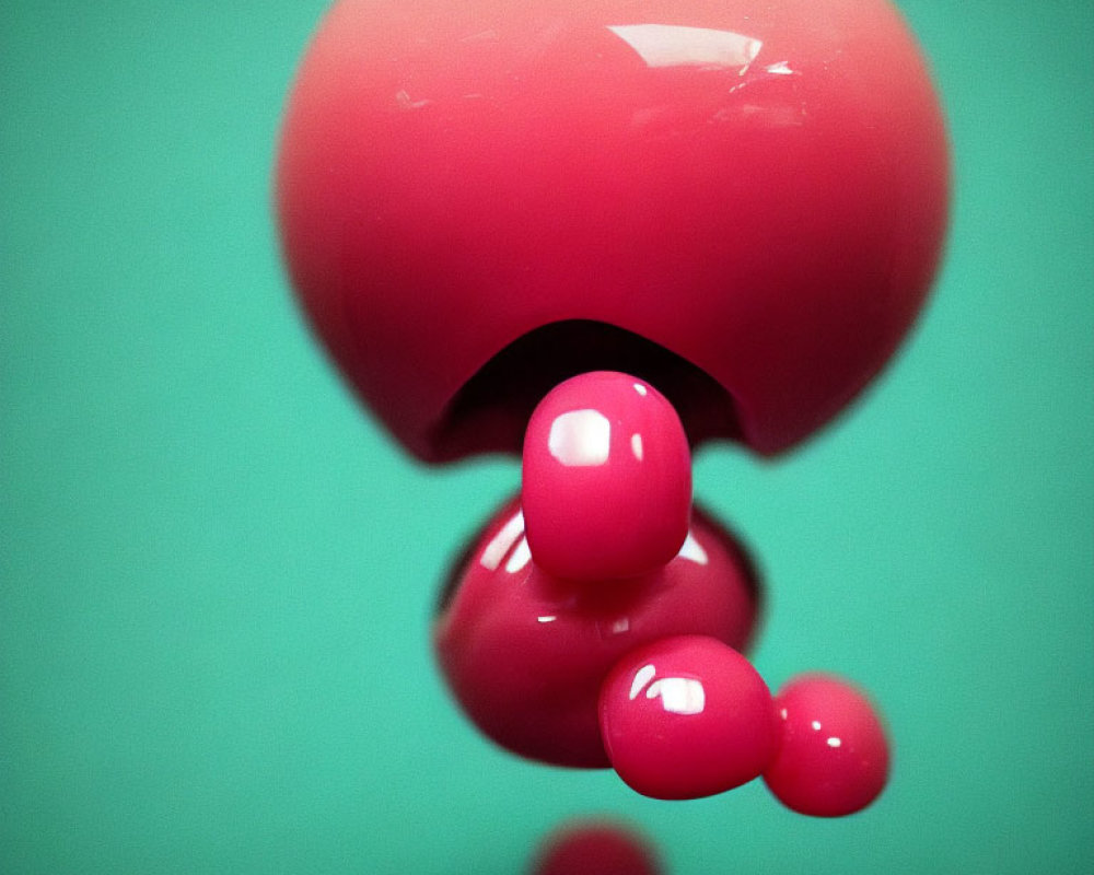 Close-Up of Glossy Pink Droplets on Green Background