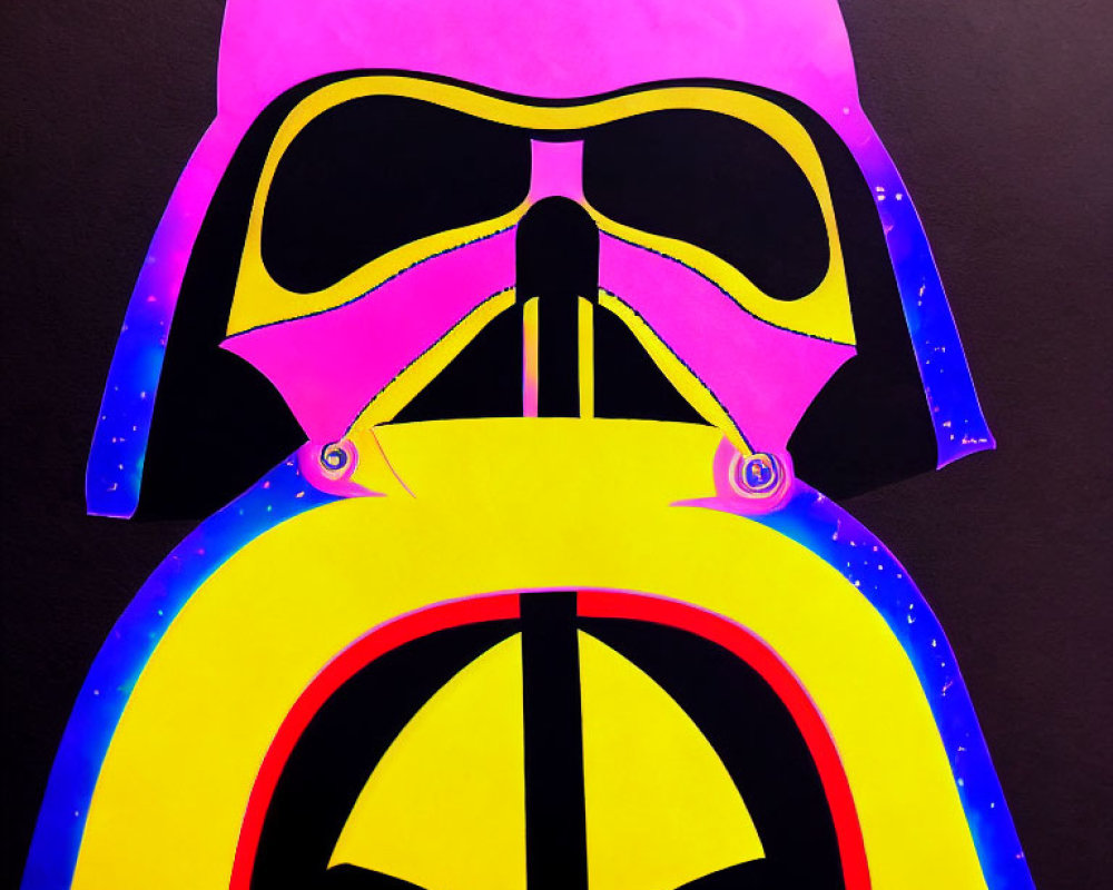 Vibrant Darth Vader mask art with pink, yellow, and blue tones