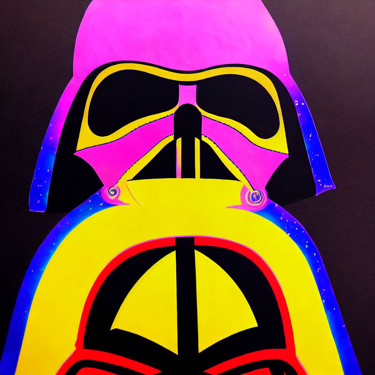 Vibrant Darth Vader mask art with pink, yellow, and blue tones