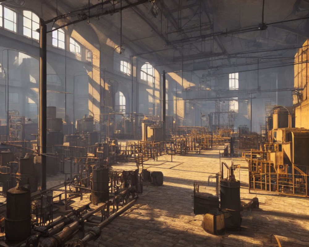 Rustic metal machinery in old factory interior