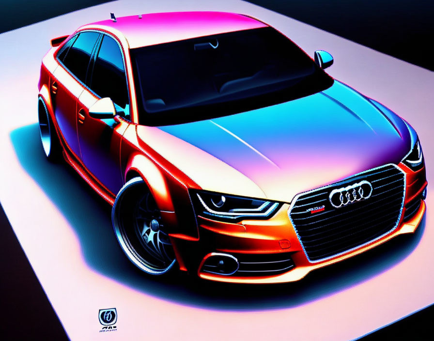 Vibrant Red-to-Blue Gradient Audi Car Illustration