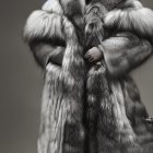 Regal figure with sloth head in crown and fur coat on gray background