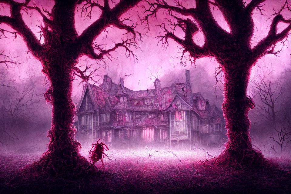 Eerie Victorian mansion in gothic fantasy setting