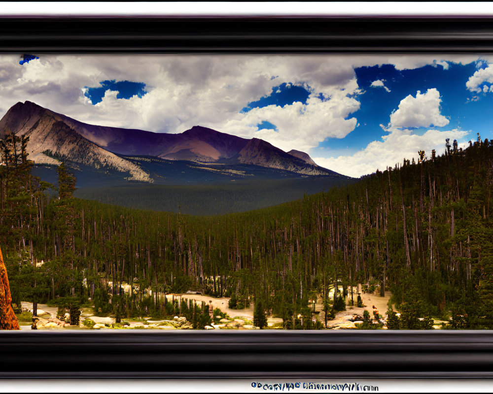 Mountain backdrop, lush forest, clear lake: picturesque landscape view.