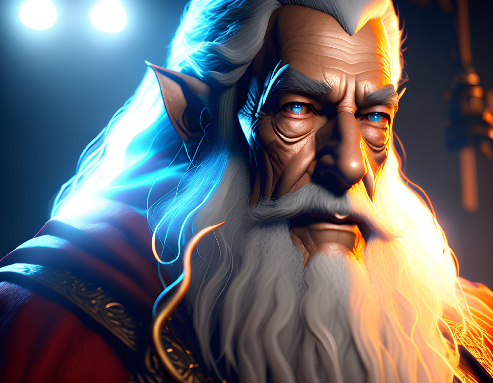 Elderly Fantasy Character with White Beard and Piercing Eyes