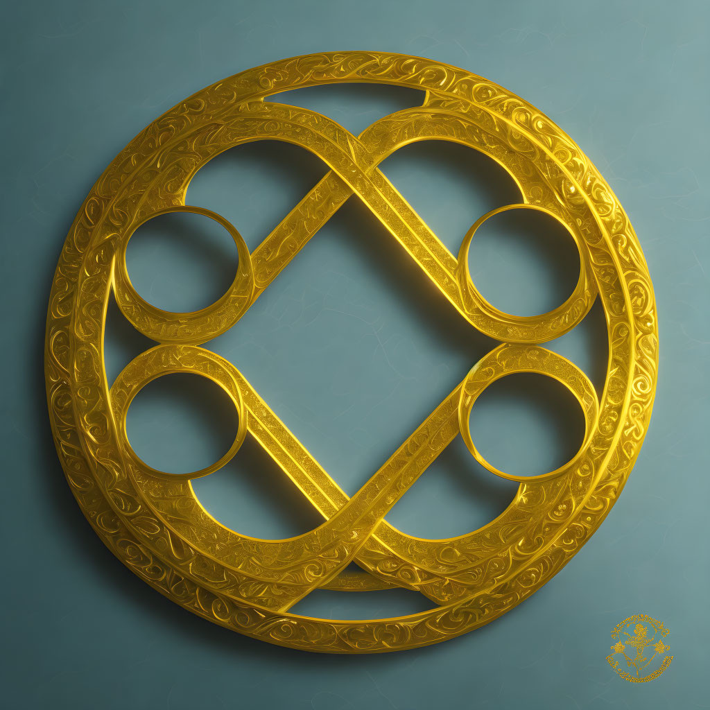 Intricate Golden Celtic Knot on Blue Textured Background